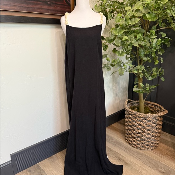 Topshop Dresses & Skirts - Topshop long black dress with beaded straps. Size 12.